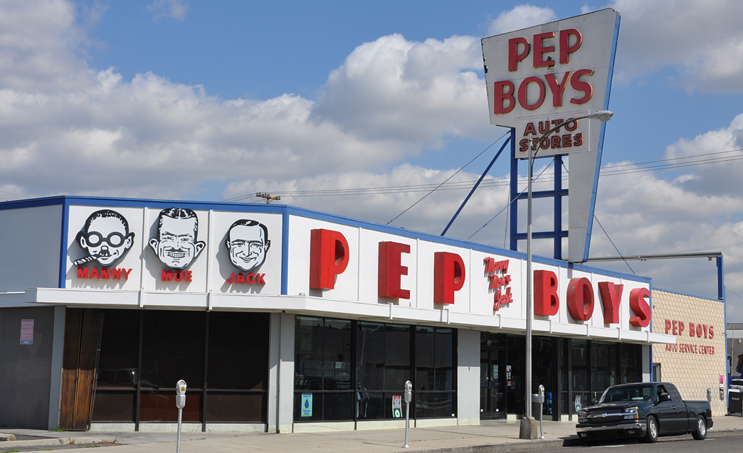 Pep Boys Automotive Sign with Collector Car Metal Sign